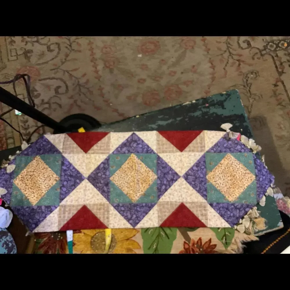 Handmade Quilted Table Runner with Tassels 34” x 12”